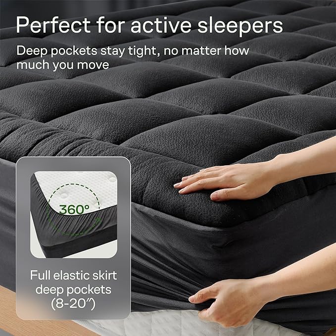 Niagara Sleep Solution Ultra Soft & Cooling Mattress Topper - Full Size | Rayon Derived from Bamboo, Pillow Top Mattress Pad, 20" Deep Pocket, Back Pain Relief, Perfect for Hot Sleepers, Black