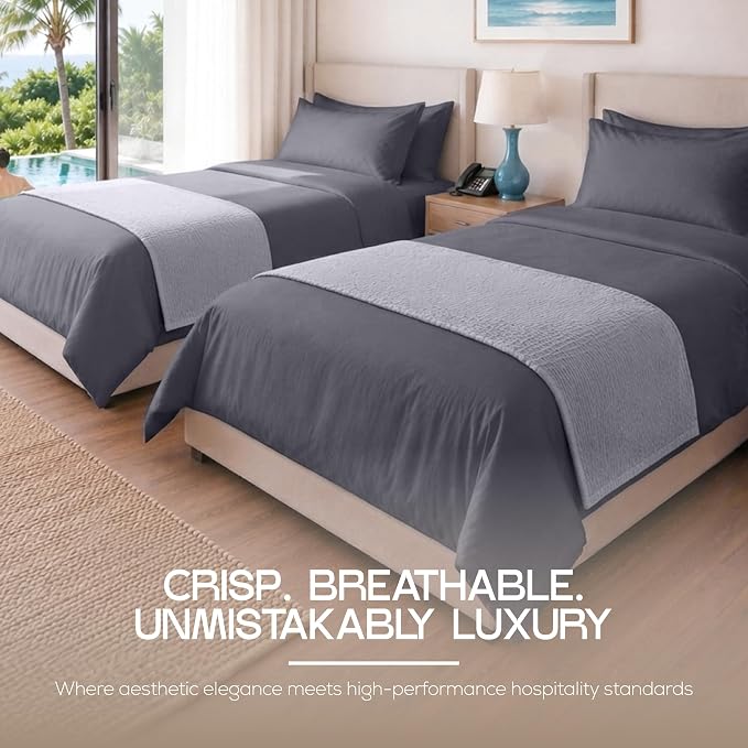 Bulk 10-Pack Hotels Twin Duvet Cover Set for Resort & Guest House, Grey | Commercial Bedding Set with 10 Duvet Covers (68x90") and 10 Pillow Shams (20x26") with 2" Flange. Comforter Not Included.