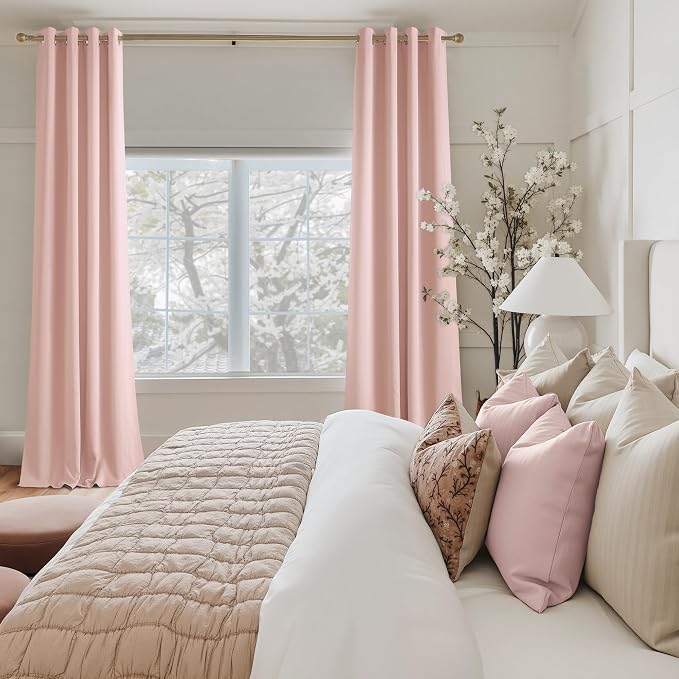 NICETOWN Blush Pink Room Darkening Curtains 84 Inches Long 2 Panels | For Girls Room, For Bedroom, Thermal Insulated, Blackout Drapes, Grommet, Noise Reducing, W40" x L84"