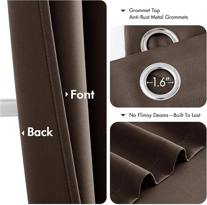 MIULEE Blackout Curtains for Bedroom 2 Panels 40"x54" Long Chocolate Brown | Thermal Insulated, Living Room Darkening Grommet Drapes, Noise Reducing, Light Blocking Window Treatments