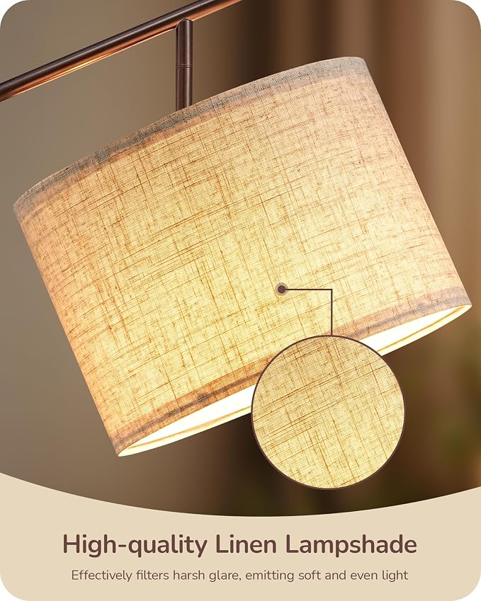 EDISHINE 64.7" Modern Arc Floor Lamps for Living Room, Brown Standing Lamp | 3 Color Temperatures, Bulb Included, Adjustable Linen Shade, Foot Switch, Tall Light for Bedroom, Office, Nursey