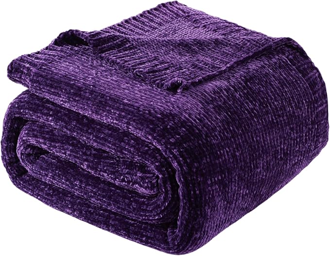 Chenille Throw Blanket for Couch Bed, Purple Knit Throw Blanket 51"x67" | Shiny Chenille Blanket, Super Soft Knitted Blankets for Sofa Home Decor