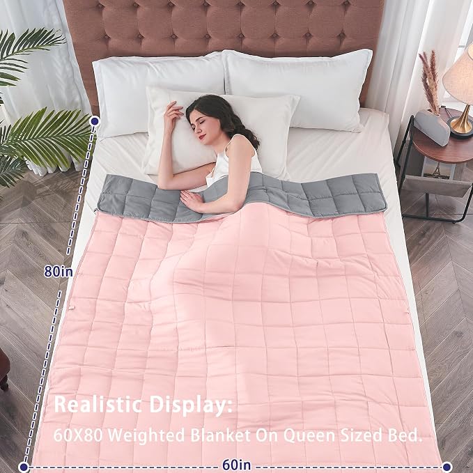yescool Weighted Blanket for Adults (17 lbs, 60" x 80", Pink Grey) Cooling Heavy Blanket for Sleeping Perfect for 160-180 lbs, Queen Size Breathable Blanket with Premium Glass Bead, Machine Washable