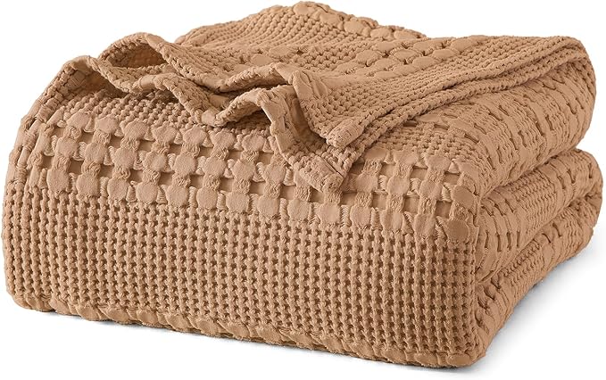 PHF Lightweight 100% Cotton Waffle Blanket for Bed, Twin XL, Clay | Pre-Washed Soft Cotton Comfort, Breathable Layering Warmth for Fall & Winter, Couch & Guest Room, Couch, Home Decor & Gifts