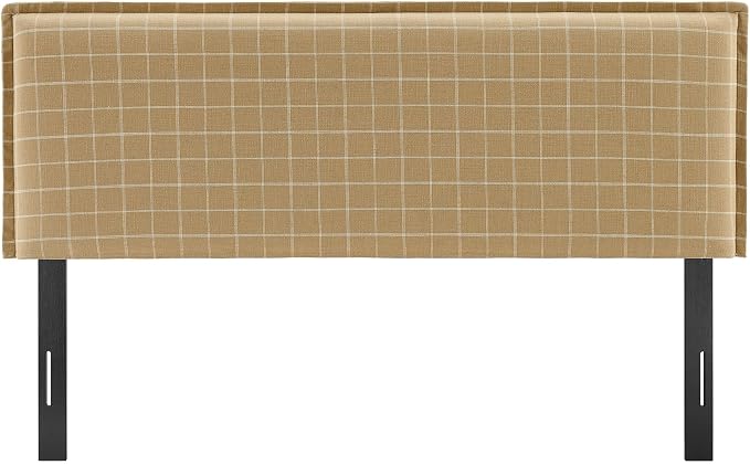 Modway Camille Full Size Checkered Linen Blend Plaid Headboard with Removable Slipcover – in Artichoke Windowpane Check - Padded Pillow Style Headboard with Adjustable Mounting for Full Beds