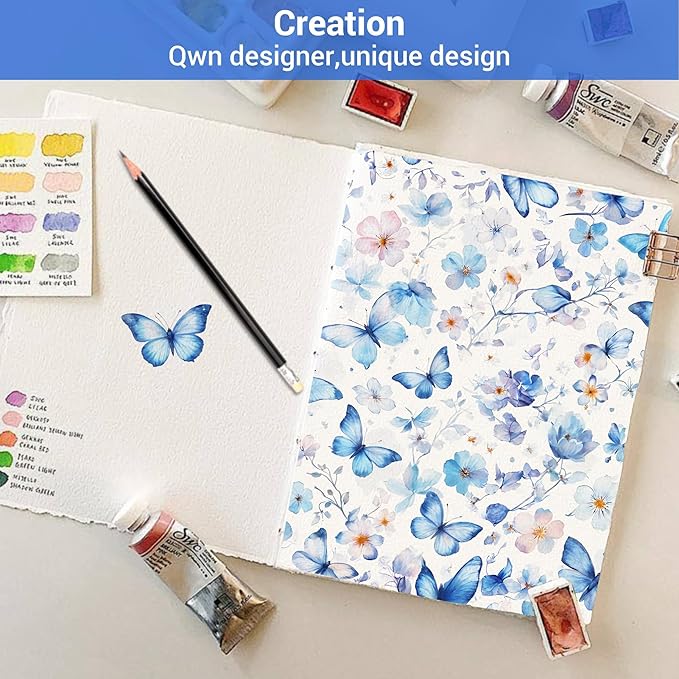 Softan King Floral Sheets, Microfiber Blue Flower Printed Fitted Sheets with Non-Slip Corner Straps and 15" Deep Pocket, Butterfly Patterned Cozy King Bed Sheets & Pillowcase Sets