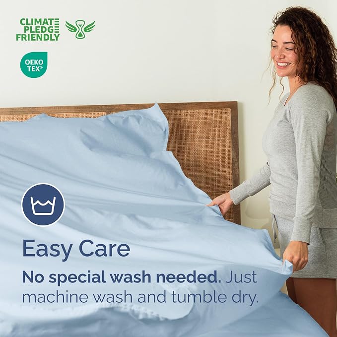 Queen Flat Sheet - Single Top Flat Sheet Only - Soft & Cooling - Sky Blue | Hotel Luxury Top Flat Sheet Only, Ultra-Soft, Breathable & Cooling, Fade & Wrinkle Free, Easy-Care, Stain & Shrink Resistant