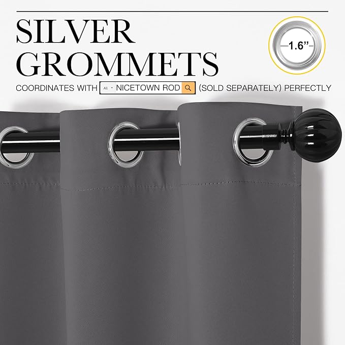 NICETOWN Bedroom Blackout Curtains Panels - Triple Weave Energy Saving Thermal Insulated Solid Grommet Blackout Draperies for Patio (1 Pair, 55 inches by 90 Inch, Grey) | Triple Weave Energy Saving Thermal Insulated Solid Grommet Draperies for Patio, L...