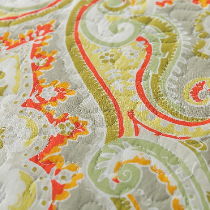 Cotton Bedspread Quilt Sets-Reversible Patchwork Coverlet Set, European Beige Floral Pattern, Queen Size
