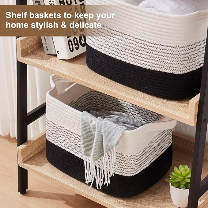 OIASKET Storage Basket for Organizing, Woven Baskets for Storage, Rectangle Decorative Baskets for Shleves, Closet, Toys, Books, Nursery Organizer Bins - Pack of 3 (Gradient Black, 13"x9.85"x8.7")