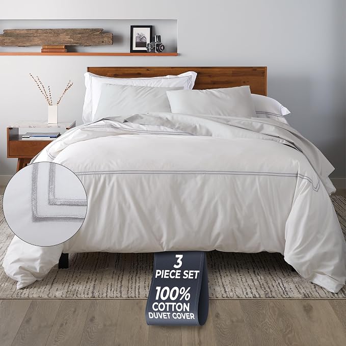 Ella Jayne California King Duvet Cover (3 Pcs), 100% Cotton Percale, King/Cali King, Breathable & Lightweight Cal King Duvet Cover (1 Piece) 106 x 90 Inches with 2 Pillow Shams (Silver Design) | King Duvet Cover Set | 100% Cotton Percale Fabric | Soft ...