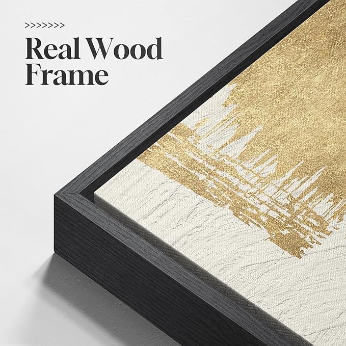 Large Framed Black and White Abstract Wall Art for Living Room, 3 Piece | Modern Paintings, Minimalist Artwork, Black Gold Pictures, Canvas Prints, Wood Frames, Office Bedroom Wall Decor 24x36 Inch