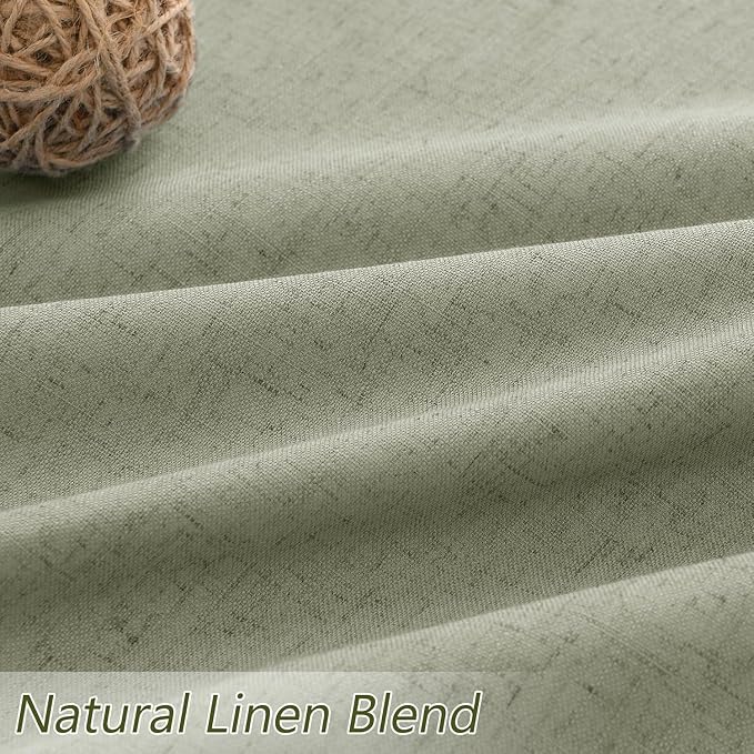 Sage Green 100% Blackout Curtains 54 Inch Length 2 Panels Set for Living Room Bedroom Back Tab Thermal Insulated Black Out Linen Drapes Room Darkening Window Curtains