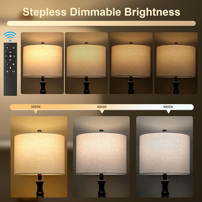 BOBOMOMO 62" Rustic Farmhouse Floor Lamp Dark Brown with Remote & Dimmable 9W Bulb, 3 Color Temperatures Resin Standing Lamp, Retro Tall Lamp for Living Room, Bedroom, Nursery, Office, Reading Nook