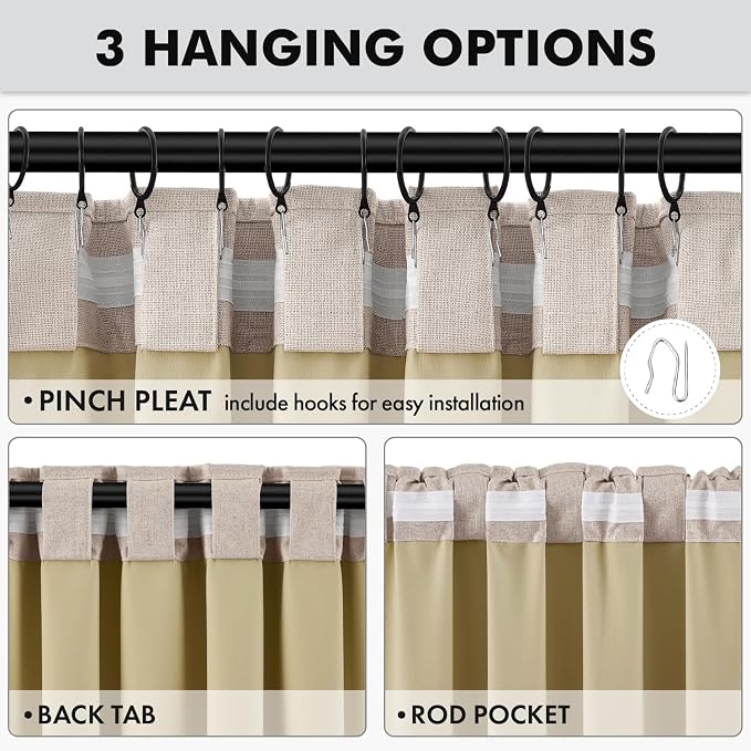 MIULEE 100% Blackout Linen Curtains for Bedroom 42 x 72 Inch Beige 2 Panels | Thermal Insulated, Room Darkening Drapes for Living Room, Back Tab Rod Pocket Pinch Pleated, Solid Luxury Decor