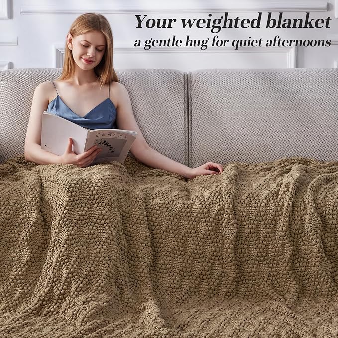 Anysay Knitted Weighted Blanket for Adult,Chunky Knit Throw 60''*80'' 12lbs | Cooling Weighted Blanket for Sleep Breathable Machine Washable Fall Heavy Blanket for Room Decor(Queen）
