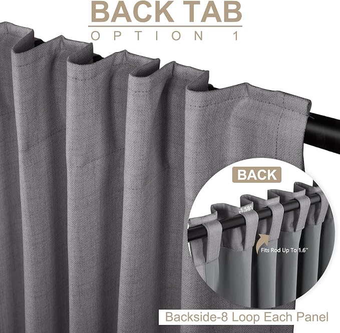 Faux Linen Total Blackout Curtains for Bedroom 102 Inches Long, Darkgray | 100% Blackout Shield, Back Tab/Rod Pocket Living Room Drapes, Thermal Insulated Blackout Curtains 2 Panels Set, 50"W x 102"L