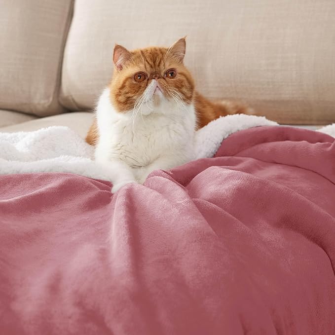 Bedsure GentleSoft Sherpa Fleece Blankets King Size for Bed, Non-Heated, Thick and Warm Throw for Girls and Women, Soft Fuzzy Plush King Blanket for Winter, Dusty Rose, 108x90 Inches
