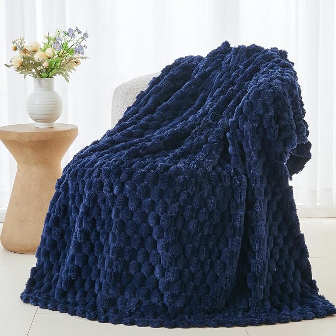 NEWCOSPLAY Fleece Clouds Cozy Throw Blanket for Couch, Dark Navy, 50"x60" | Premium Silky Flannel Blanket, Soft Lightweight Fluffy Throw Blanket for Bed Sofa Decor, Gift for All Season Use