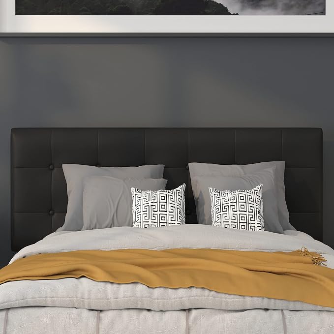 Flash Furniture Full Tufted Vinyl Headboard, Black | Adjustable Height, Easy Install, Bedroom Decor