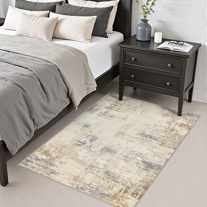Area Rug Living Room: 3x5 Modern Washable Soft Carpet Beige Brown | For Hallway, Bedroom, Kitchen, Laundry, Bathroom,Door Mat,Modern Abstract,Machine washable,Non-Slip,Stain Resistant,Indoor