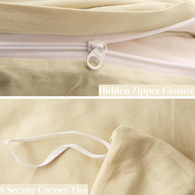 OAITE Duvet Cover Set 100% Washed Cotton Solid 3pcs | Soft,Durable,Long-staple Cotton,Hidden Zipper with 8 Interior Corner Ties,2 Pillowcases