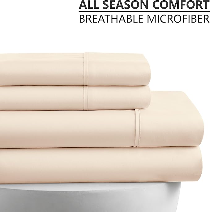 American Home Collection Queen Sheet Set - Ultra-Soft Microfiber 15-Inch Deep Pocket - Wrinkle Free and Fade Resistant (Ivory)
