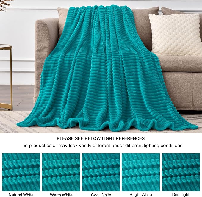 BEDELITE 3D Ribbed Ocean Blue Fleece Twin Blanket for Couch, 60x80 Inch | Soft Warm Fluffy Blanket for Bed Sofa College Dorm Room Decor, Luxury Cozy Plush Birthday Gifts for Women Girls, Lightweight