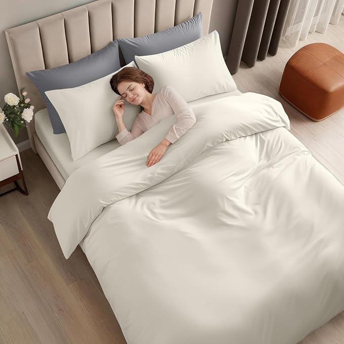 Utopia Bedding Duvet Cover Queen with Fitted Sheet (60x80) - 2 Pillow Case Standard - All Season Luxury Bed in a Bag with Zippered Duvet Cover - No Comforter (Ivory)