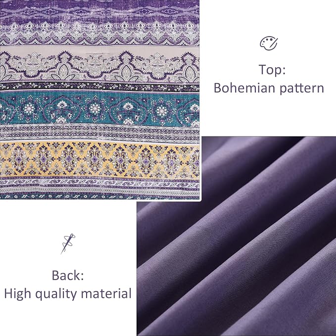 Cottolester Boho Queen Comforter Set 8 Pieces, Violet Bohemian Striped Bed in a Bag, Paisley Soft Microfiber Bedding Comforter Set