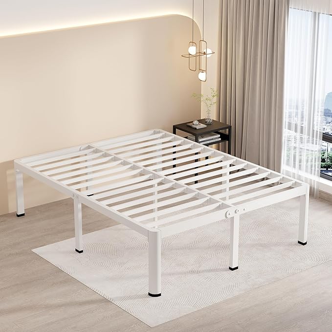MAF 14 Inch King Metal Platform Bed Frame White with Round Corner Legs | Mattress Baffle, 3000 LBS Heavy Duty Steel Slat Support, Noise Free, No Box Spring Needed, Easy Assembly, 12.4" Storage Space