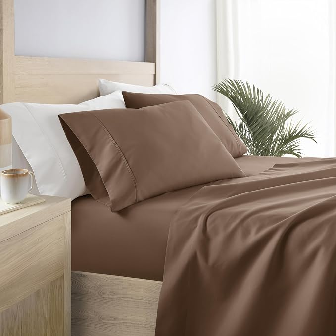 Linen Market Brushed Microfiber Queen Sheet Set 4 Piece – Oeko-TEX Certified Ultra Soft & Wrinkle-Free - 16" Deep Pocket Sheets - Easy Care Queen Size - Taupe
