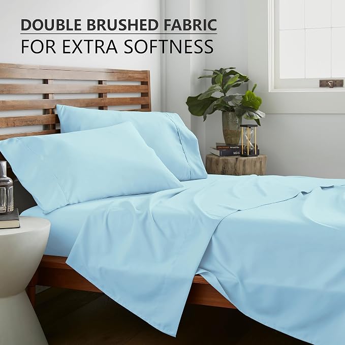 American Home Collection King Sheet Set - Ultra-Soft Microfiber 15-Inch Deep Pocket - Wrinkle Free and Fade Resistant (Misty Blue)