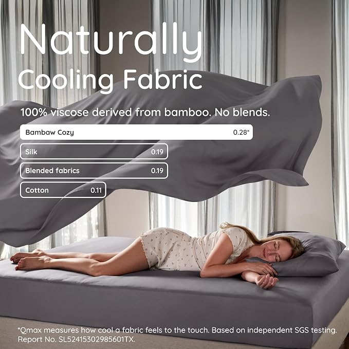 Bambaw 100% Viscose Derived from Bamboo Sheets Queen Size Set – 6pcs Deep Pocket Cooling Queen Sheets, Fits Up to 16'' with Elastic Corner Straps, Buttery Soft Sheets Queen (Dark Gray)