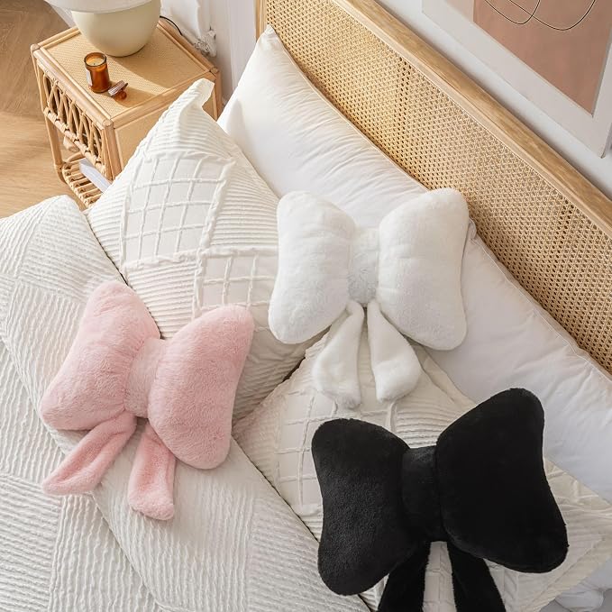 Bow Pillow Throw Pillows Butterfly Shaped Decorative Cute Pillows for Bed Sofa Cute Home Decor,White 10 * 8inch