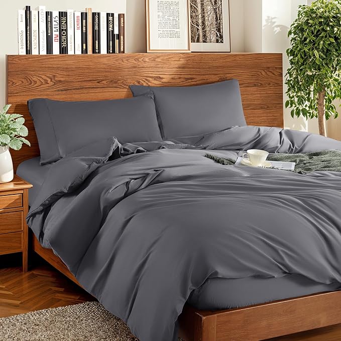 DEITAS 100% Cotton Queen Duvet Covers 3 Piece,1200 Thread Count，Dark Grey | Luxury Egyptian Cotton Comforter Cover With Zipper Closure, Ultra Cooling Breathable, Hotel Bedding Duvet Covers