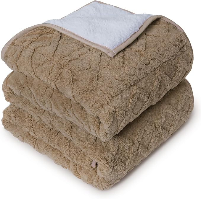 Drewin 20lbs Weighted Blanket Queen Size for Adults,Brownish White,60"x80" | Stress Relief & Promotes Sleep,Cozy Heavy Throw Blankets,Soft Jacquard Sherpa with Glass Beads,Machine Washable