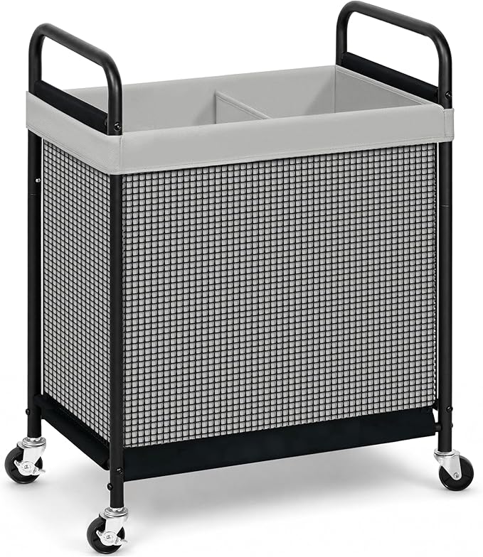 STORAGE MANIAC Rolling Laundry Hamper with Wheels 2-Section Laundry Sorter Rolling Laundrys Basket on Wheels with Removable Bag Clothes Hamper Laundrys Organizer Cart Bathroom Bedroom 100L Grey