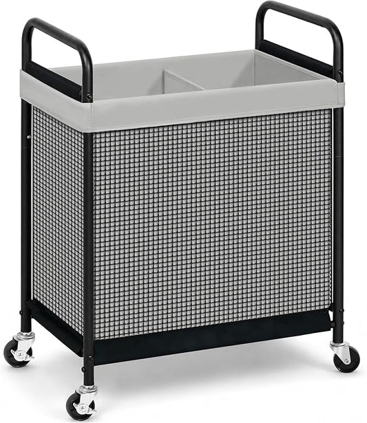 STORAGE MANIAC Rolling Laundry Hamper with Wheels 2-Section Laundry Sorter Rolling Laundrys Basket on Wheels with Removable Bag Clothes Hamper Laundrys Organizer Cart Bathroom Bedroom 100L Grey