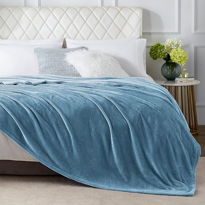 Hansleep Full Washed Blue Fleece Blanket, Soft Flannel Bed Blanket | Fuzzy Cozy Blanket 84x90 Inches, Multi-use for Bed, Sofa, Couch, Travel, Camping, All Season Warm Lightweight Cover