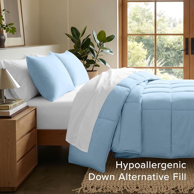 Bare Home Full Comforter Set - 1800 Ultra Soft (Full, Light Blue) | All-Season, Breathable, Hypoallergenic, Premium 1800, Warm, Cozy