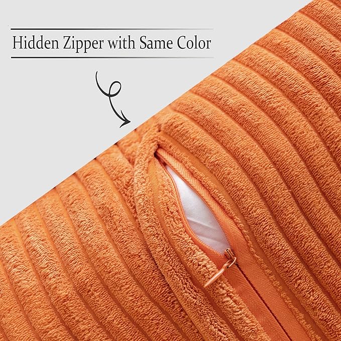MIULEE Fall Orange Decorative Throw Pillow Covers for Couch 18x18 Inch | 2 Pack, Boho Broadside Striped Patchwork Pillow Covers, Soft Corduroy Cushion Cases, For Sofa Bed Livingroom Home Decor