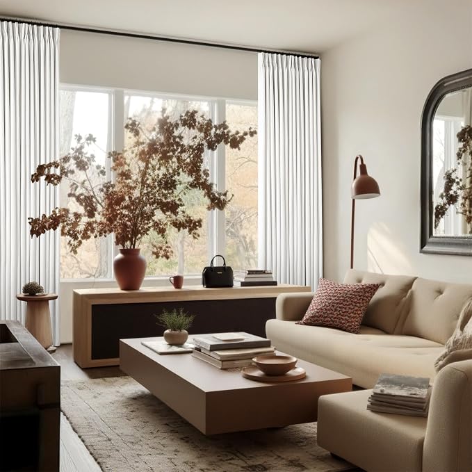 100% Blackout Pinch Pleated Linen 84 Inch Curtains 2 Panels Beige White | 2 Layer Design, Light Blocking Thermal Insulated, for Living Room Bedroom, Memory Shape, Off White Drapes with Pinch Pleat