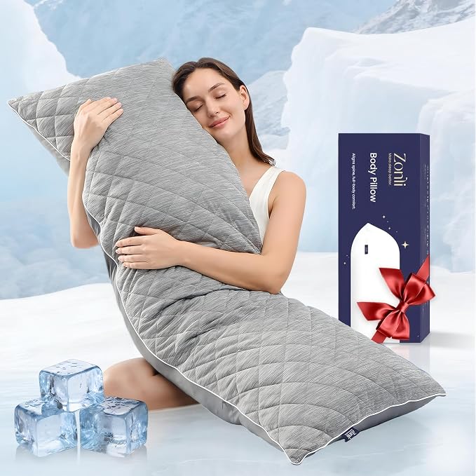 ZonLi Cooling Body Pillow for Adults Side Sleeper & Pregnancy - Memory Foam Insert Long Body Pillow 20 x 54 Inch with Washable Pillowcase, Gift for Men Women Grey