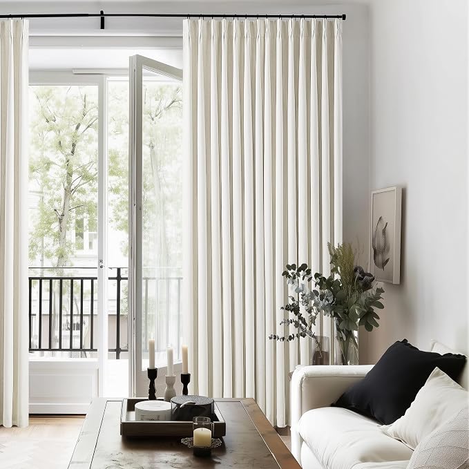 Natural Linen 100% Black Out Curtains 86 Inches Long 2 Panels Set | Pinch Pleated with Back Tab, Thermal Insulated Energy Efficient, for Bedroom Window Living Room High Ceiling, Cream Ivory