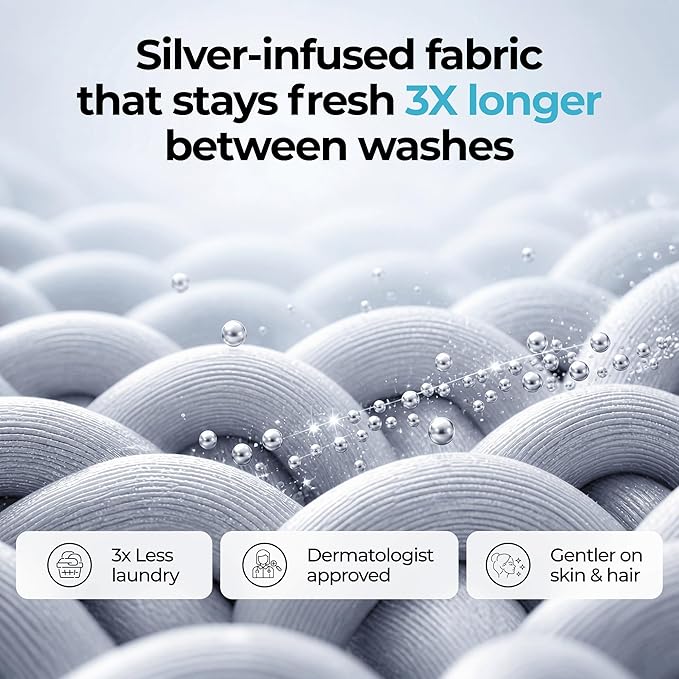Silvery Silver Infused Bed Sheets Set - Ultra-Soft Temperature-Regulating Fabric with Self-Cleaning Technology™ That Stays Fresh 3X Longer for Hygienic Sleep - Ultra Soft Luxury Bedding Set