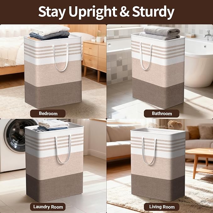 WOWBOX 2 Pack Laundry Baskets, Collapsible Dirty Clothes Laundry Hampers | with Reinforced Handles, Waterproof Coating, 2 Pack for Clean & Dirty Clothes, for Bedroom, Bathroom, Dorm (125L Khaki)