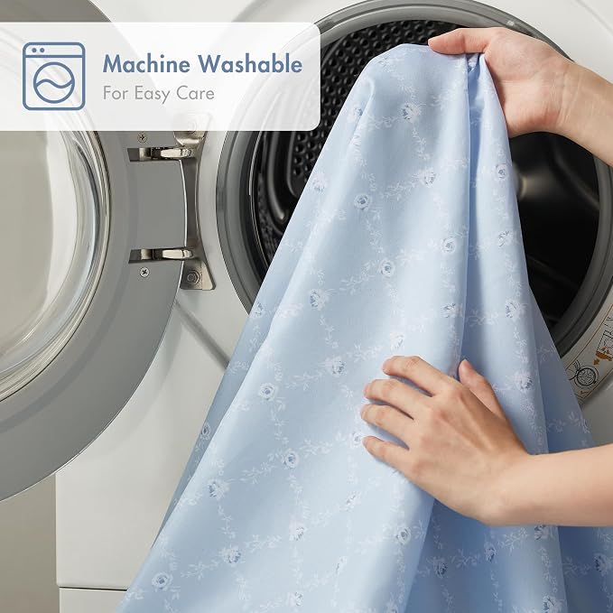 Madison Park Essentials Blue Floral Comforter Set with Sheets Queen,7pc | Vintage, Ruffle Bed in a Bag, Reversible, Elegant Bedding Set, All Season, Machine Washable, Wrinkle Resistant, Ultra Soft