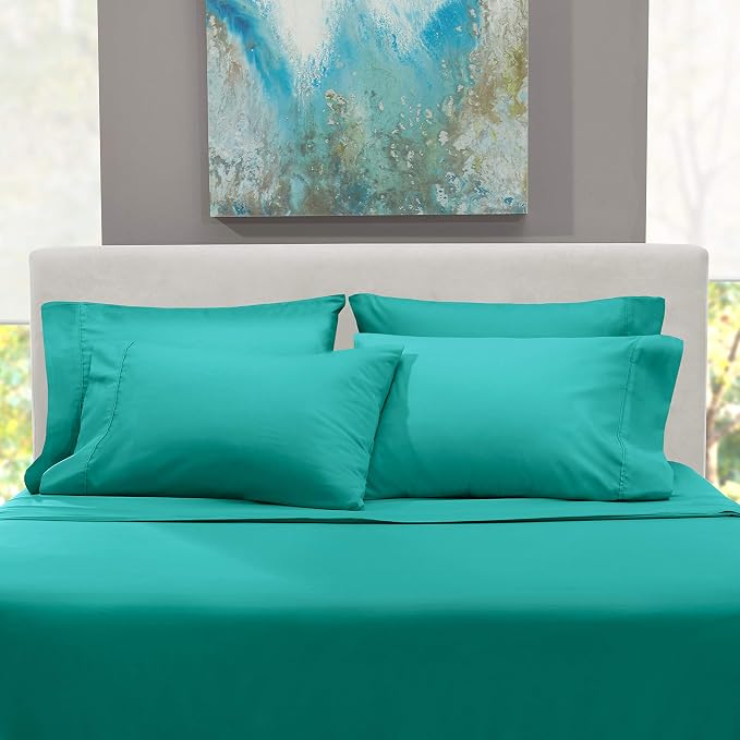 Hearth & Harbor Extra Deep Pocket Queen Sheets Sets - Fits Mattress 18-24 Inches Deep - Extra Deep Pocket Sheets - 6 Piece Queen Size - Teal