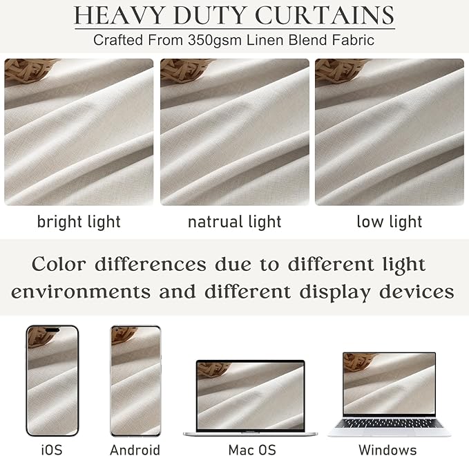 Cream Linen Black Out Curtains 70 Inches Extra Wide for Living Room 2 Panels, Pleated Ivory Bedroom for 72 Inches Window Curtain 84 Inch Long Thermal Room Darkening Heavy Drapes (70"W x 84"L 2 Panels)
